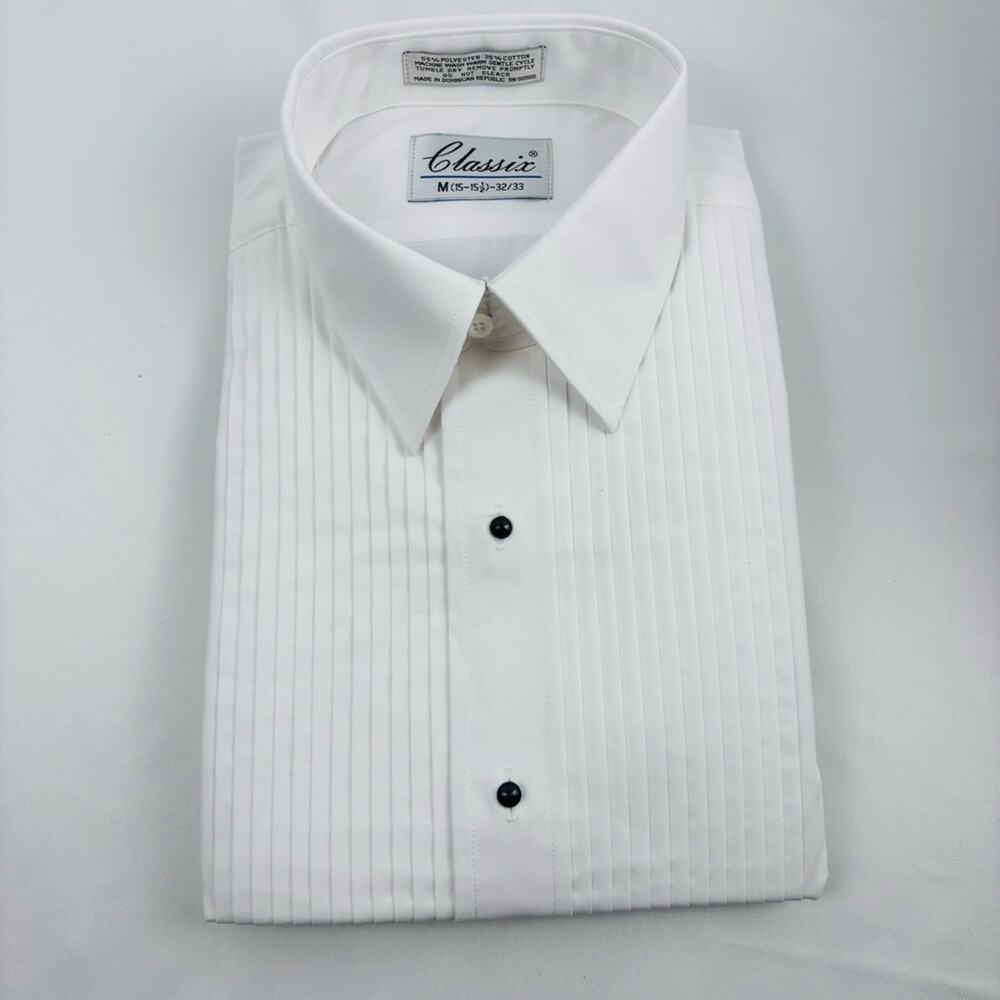 NWT Classix Men White Shirt w Black Buttons Tuxedo Formal Wear 3XL 19-19.5 38/39